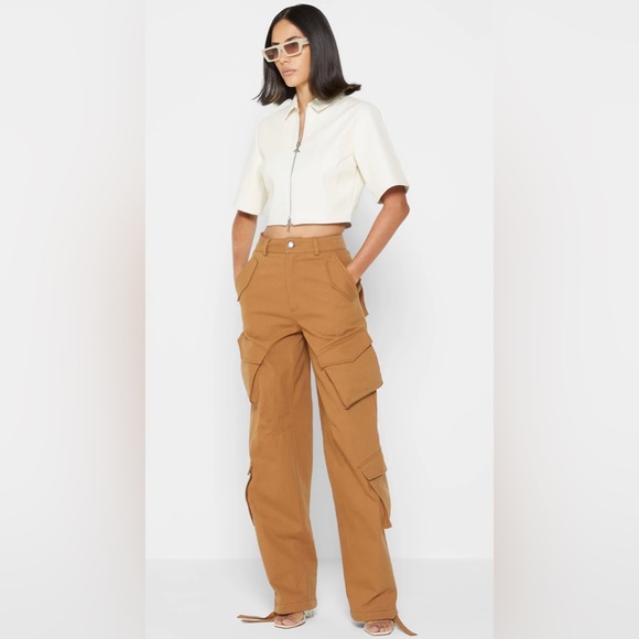 NWT MANIERE DE VOIR High Waisted Cargo Pants - Tan Size 10